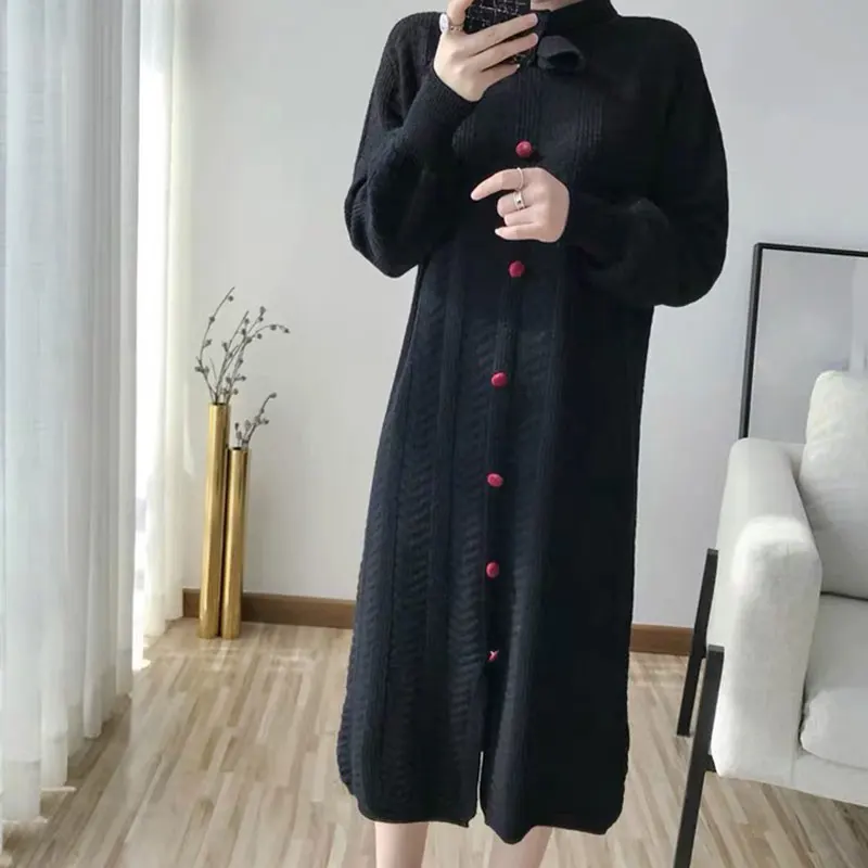 DISIMAN осень 2019 корейский стиль Женская одежда вязаный черный длинный свитер
