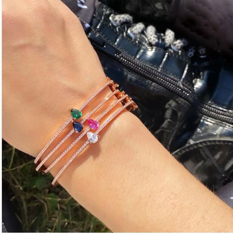 Открытый отрегулированный Размер слеза падение cz зеленый красный синий витая