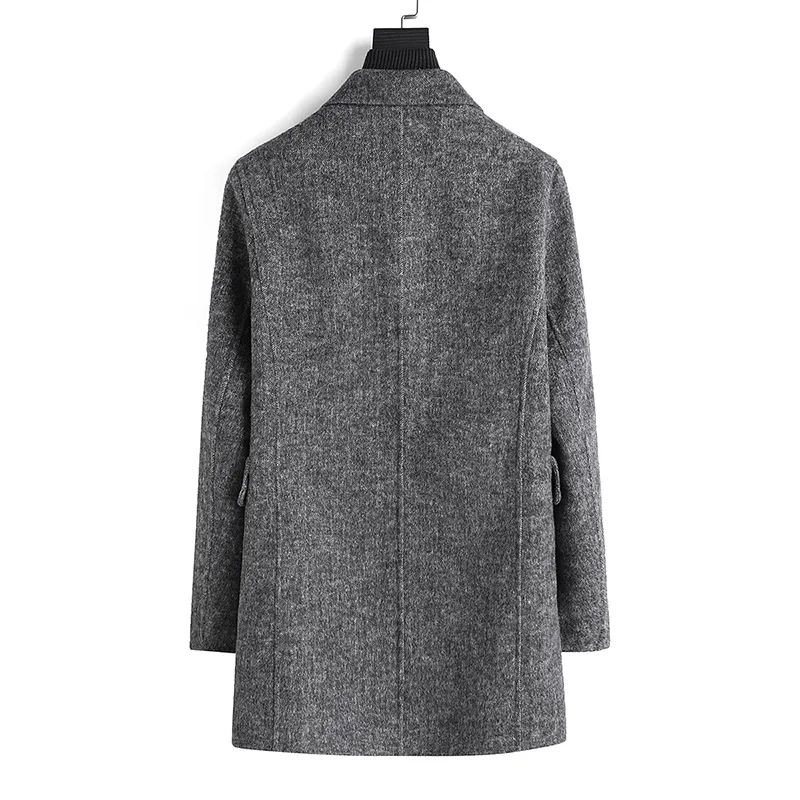 

British style Double-faced Woolen Coat Men Turn-down Collar One Button Autumn Winter High-end Warm Long Trench Overcoat Outwear