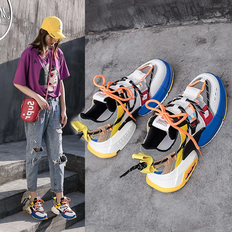 Женские кроссовки для бега 2019 всесезонные Дышащие Модные на платформе легкая