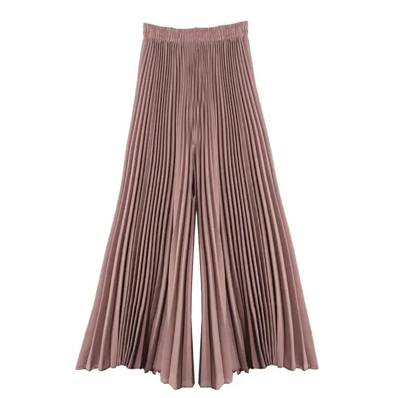 

Summer Wide Leg Flared Palazzo 9 Points Loose Blue White Chiffon Pleated Pants for Women S M L XL (with Lining)