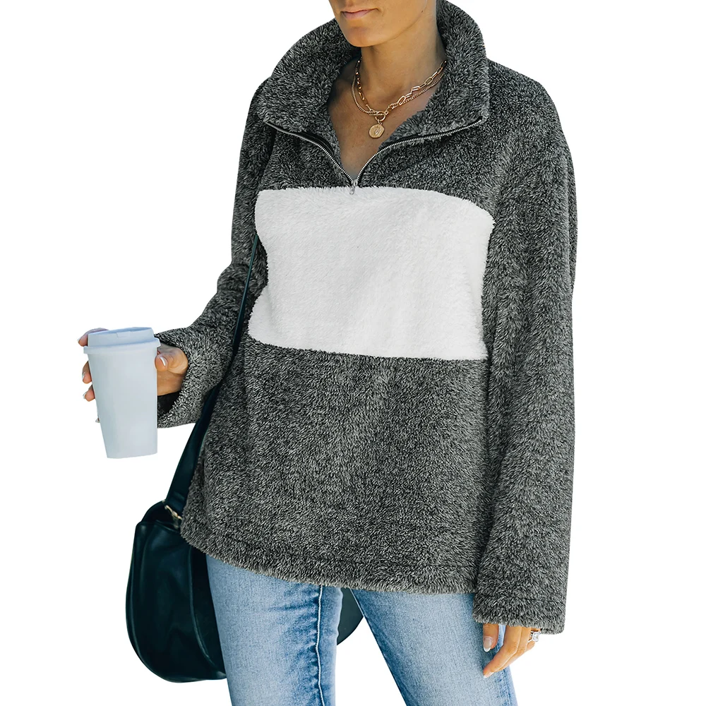 

Sweater Women Streetwear Fashion Plush Long Sleeve Top Zipper Turtleneck Casual Pullovers Jumper Autumn Winter Warm Sweater pull