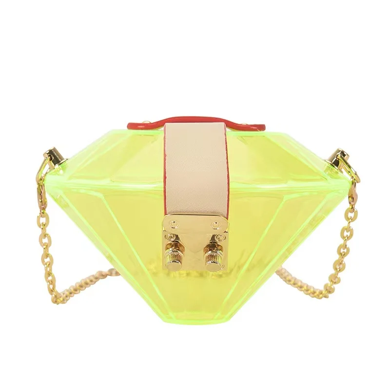 New Acrylic Diamond Shape Chain Shoulder Bag Women Purses and Handbags Small Crossbody Bag Wedding Clutch Female Evening Bag