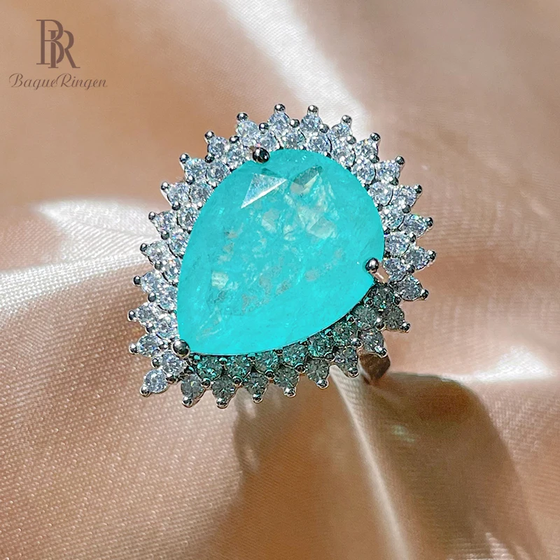 Bague Ringen класса люкс 925 пробы Серебряное кольцо с капли воды Форма Параиба Турмалин