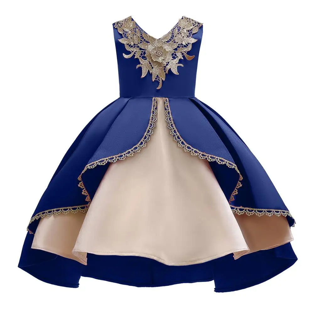 dark blue Платье принцессы с цветочным узором для маленьких девочек; платье для свадебной вечеринки; торжественные Детские платья для маленьких девочек; детская одежда без рукавов - Цвет: dark blue