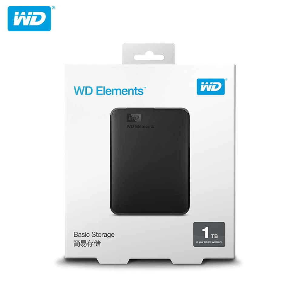 Внешний HDD накопитель Western Digital Elements 1 ТБ 100% 4 USB 2 портативный жесткий диск с кабелем