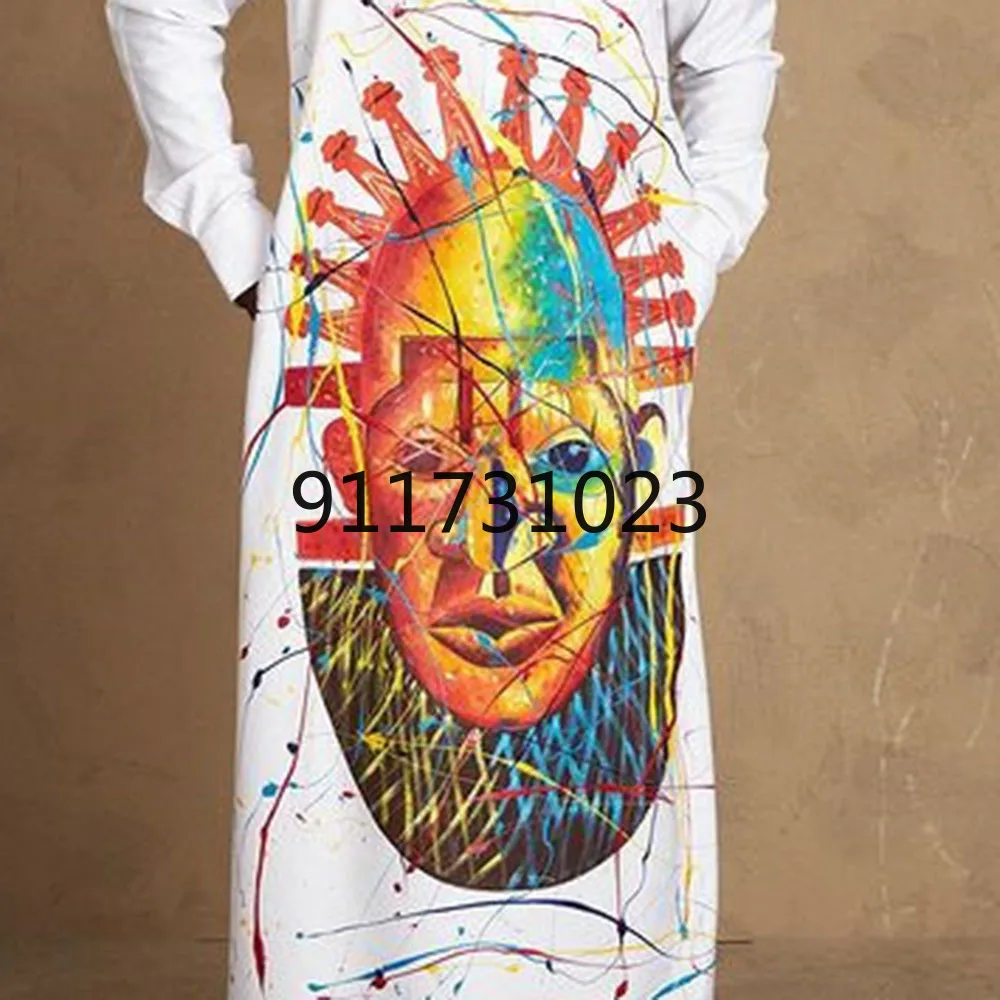 Muslim clothing 2021 summer ethnic style long-sleeved fashion cartoon printed loose men's robe | Тематическая одежда и