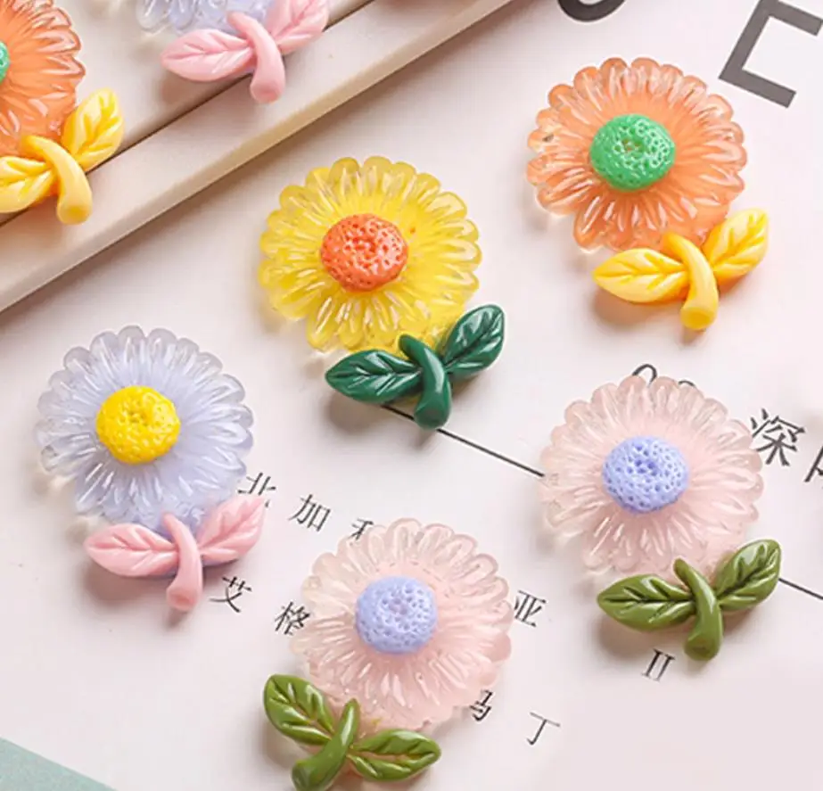 

transparent Resin FlatBack flowers Chrysanthemum sunflower Resin Cabochon Kawaii Decoration Crafts Scrapbooking DIY Accessories