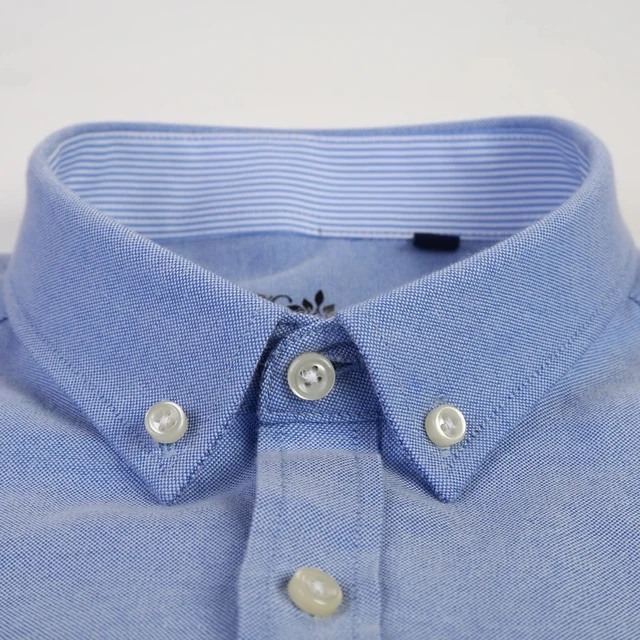 New S-7XLCotton Oxford Shirt For Mens Long Sleeve Plaid Striped Casual Shirts Male Pocket Regular-Fit Button-Down Work Man Shirt 4