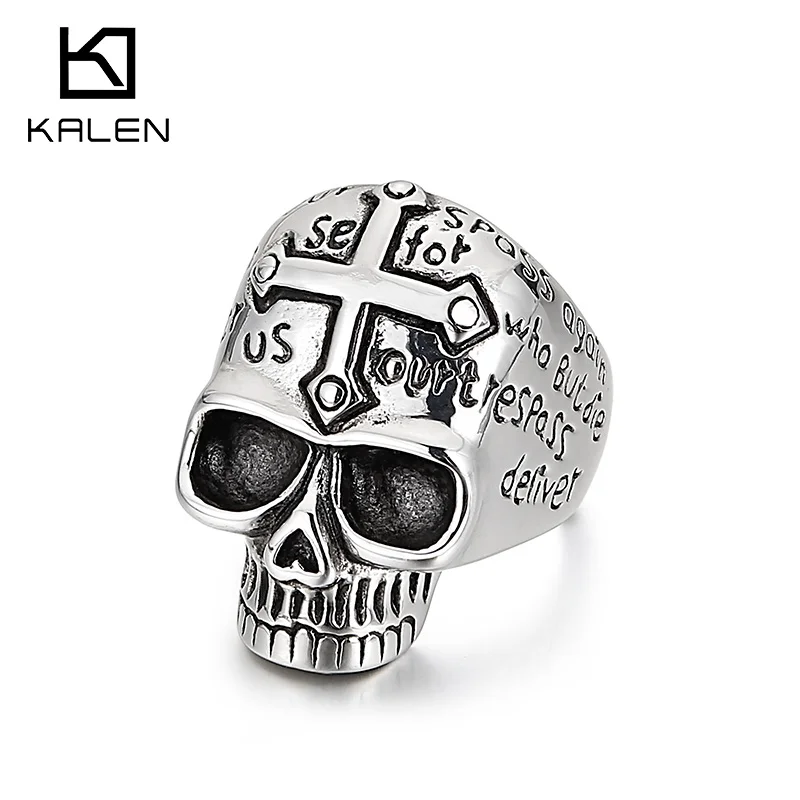 

Stainless Steel Skull Cross Ring Men Punk Biker Male Jewelry #7-#12