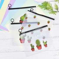 fresh little clear scrub cactus file folder ring pocket pouch large capacity stationery pencil bags office supplies
