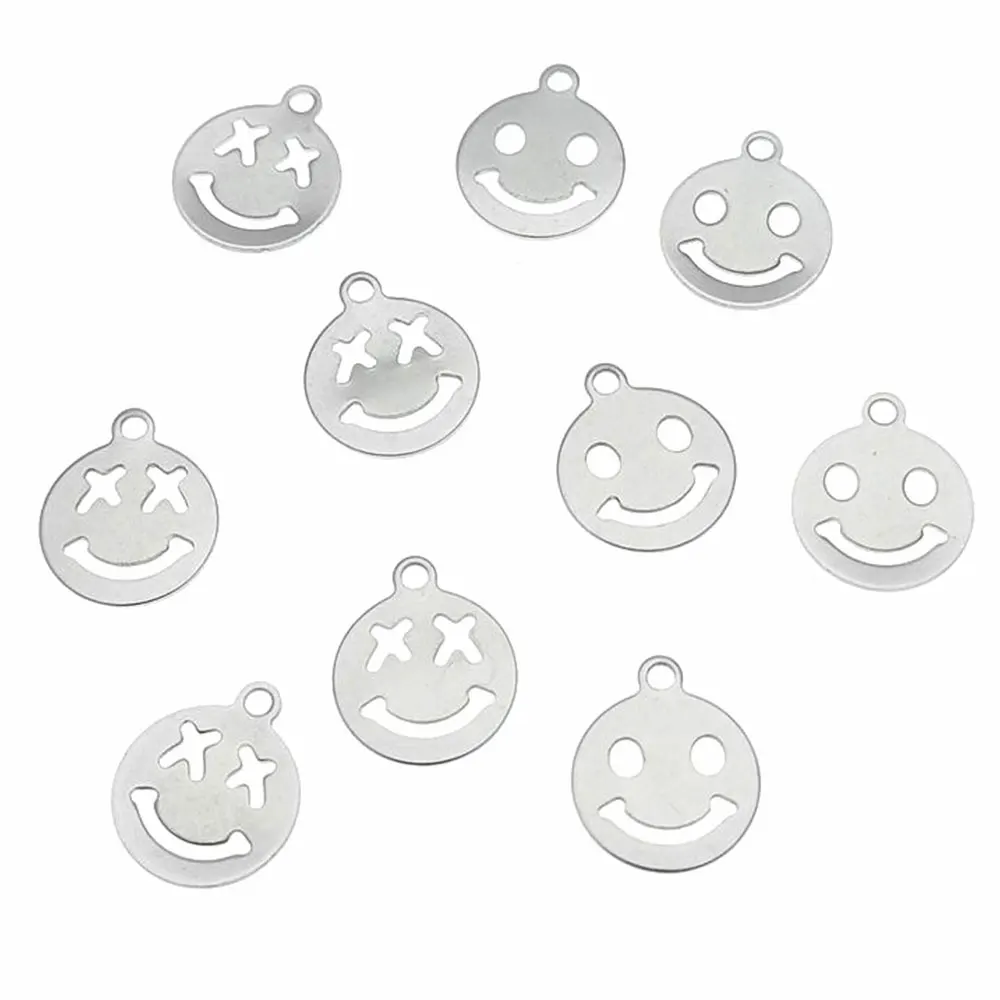 

20pcs/lot 10mm Stainless Steel Charms Smile Face pendant for DIY Jewelry Handmade Necklace Bracelet Pendants Making Accessaries