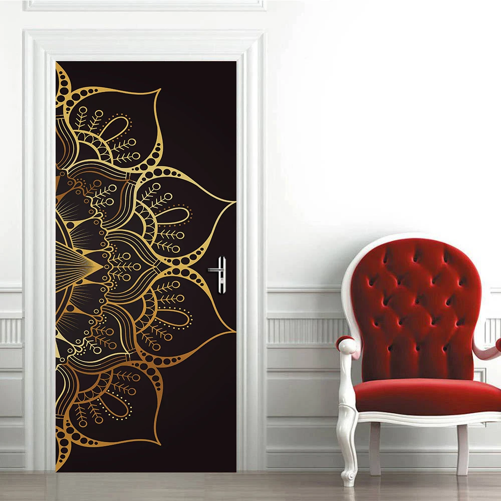

2pcs/set Muslim Style Mandala DIY Door Art Mural Sticker Home Decor Bedroom Living Room Wall Stickers Peel & Stick PVC Wallpaper