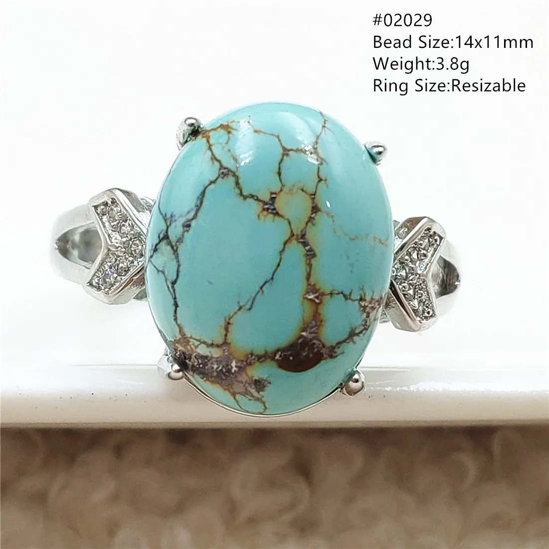 Подлинное естественный бирюзово-зеленый регулируемое женское кольцо 925 пробы