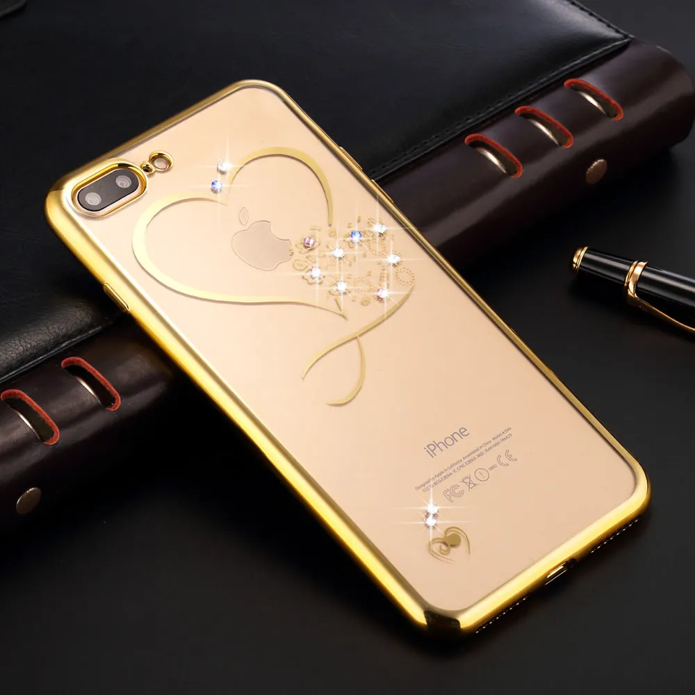 gold L-FADNUT чехол для iPhone 6, 6 S, 7, 8 Plus, X, Xr, Xs, Max, чехол s, милое сердце, Силиконовый противоударный мягкий ТПУ бампер, чехол для iPhone 5 5S se - Цвет: gold