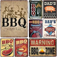 bbq sign vintage metal plate retro tin painting wall decoration barbecue shop rotisserie grill room