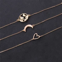 2022new fashion jewelry ladies world map crescent simple hollow out love bracelet three piece set of jewelry charm bracelet