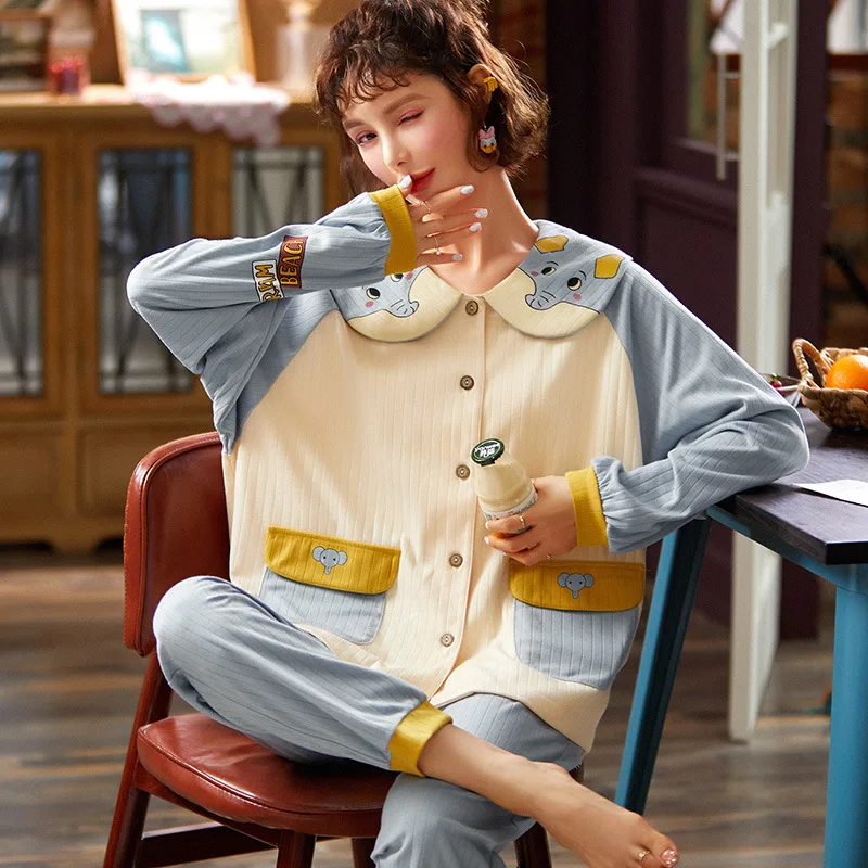 Cotton Sleepwear Sweet Cute Princess Style Outdoor Women Homewear Sleep Lounge Women Pajama Autumn Long Sleeve Pajama Set Women