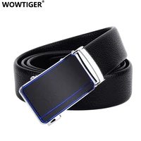 wowtiger black soft wear resistant leather automatic buckle belts for men 3 4cm width adjustable luxury brand clothing belt