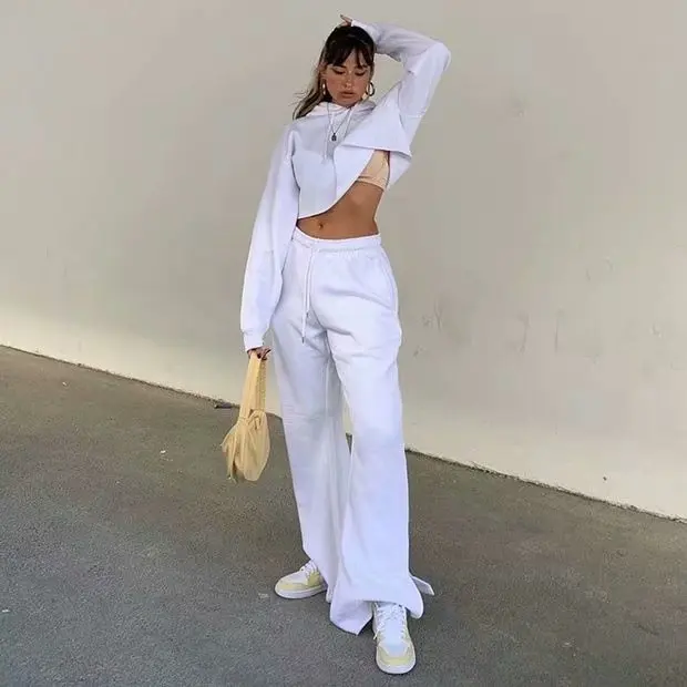 

Autumn Winter Women Wide Leg Pants Hight Waist Elastic Cotton Sport Pant Trouser