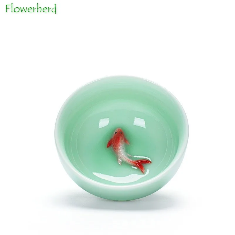 Керамическая фарфоровая чайная чашка из селадона посуда кунг-фу чая кружка Карп