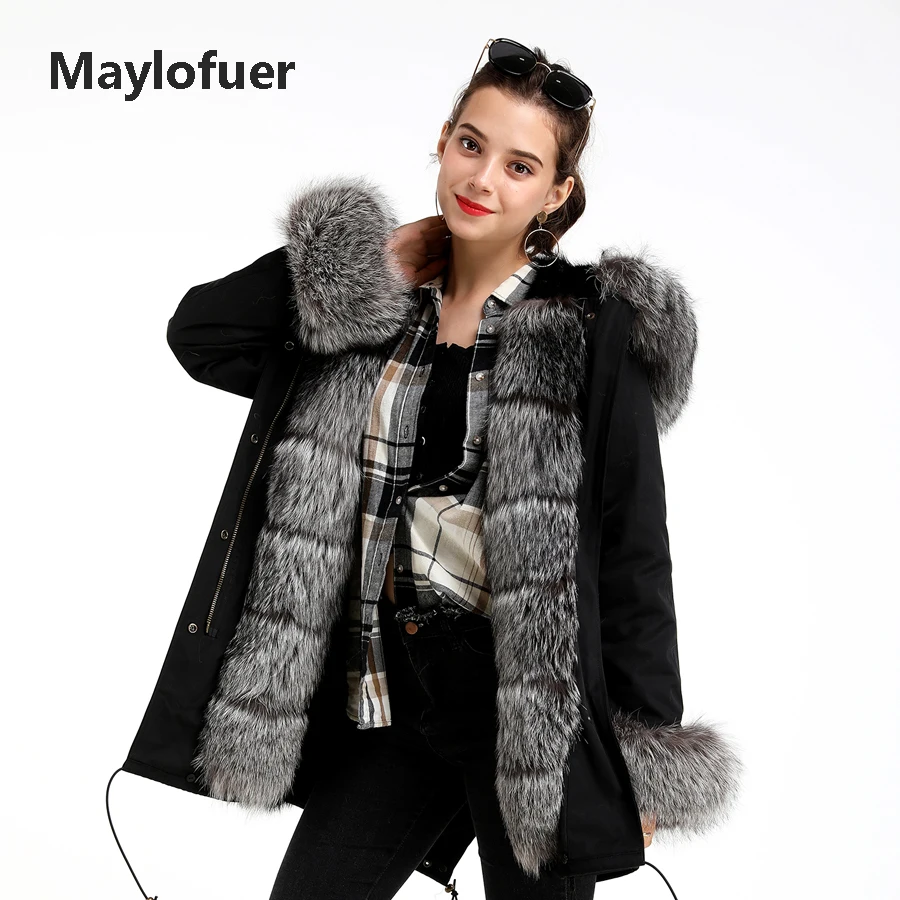 Женская парка с капюшоном Maylofuer куртка со съемной подкладкой из натурального