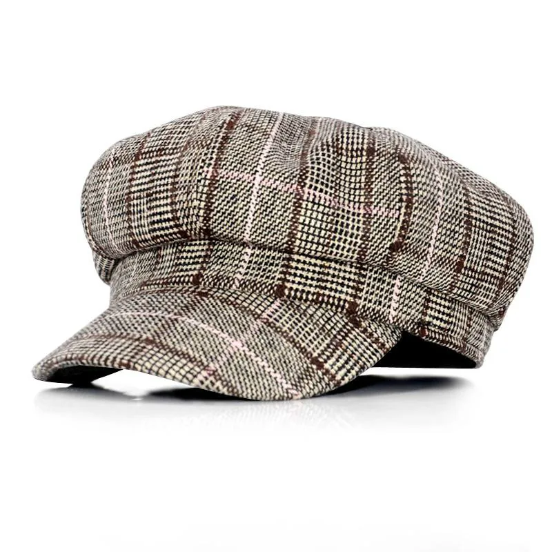 Кепка газетчика для мужчин и женщин восьмиугольные шляпы в клетку Повседневная