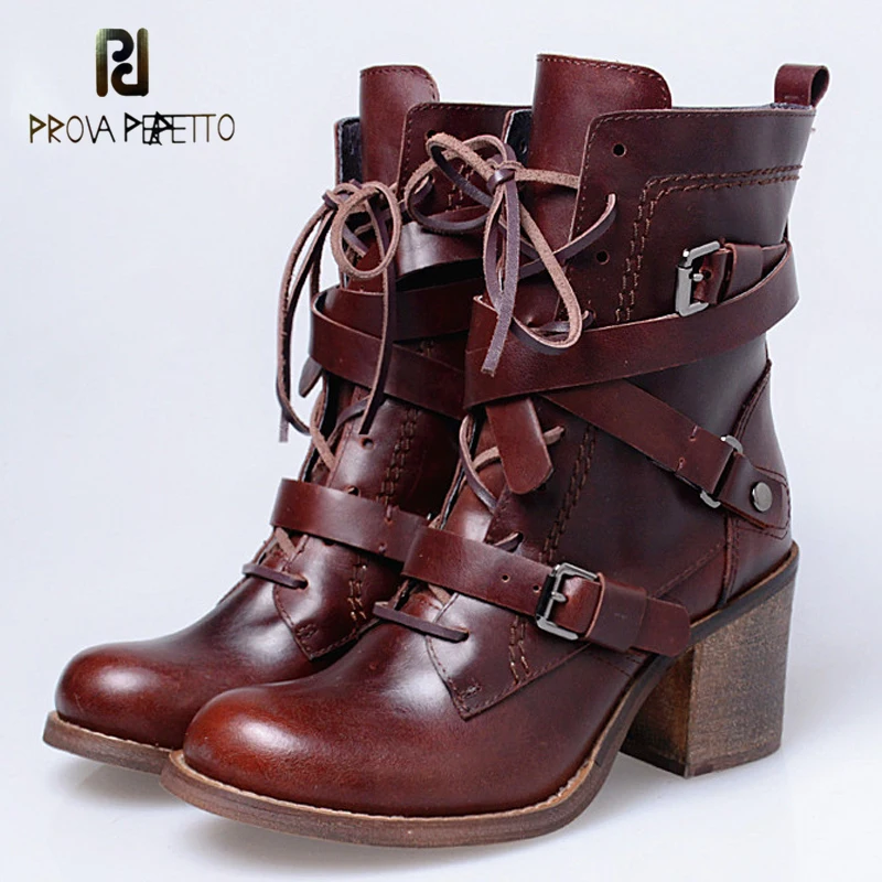 

Винтажные сапоги в западном стиле из масляной и вощеной кожи с пряжкой на ремешке, повседневные универсальные короткие ботильоны на толсто...