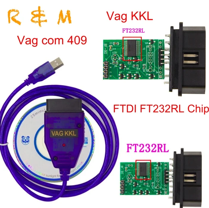 OBD2 FT232RL Vag Com интерфейсный кабель KKLVAG COM 409 1 Автомобильный USB obd 2 OBD диагностический