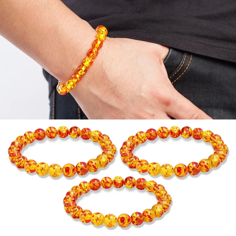 

Natural Amber Stone Round Bead Bracelet Elastic Stretch Bangle Bracelet 8MM Buddha Bracelet Charm Women Men Handmade Jewelry