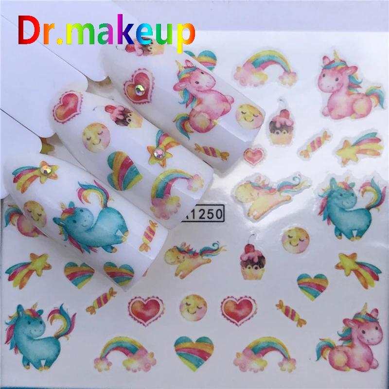 Dr. makeup 1 лист DIY животные переводные наклейки для ногтей 3D единорог лак слайдеры