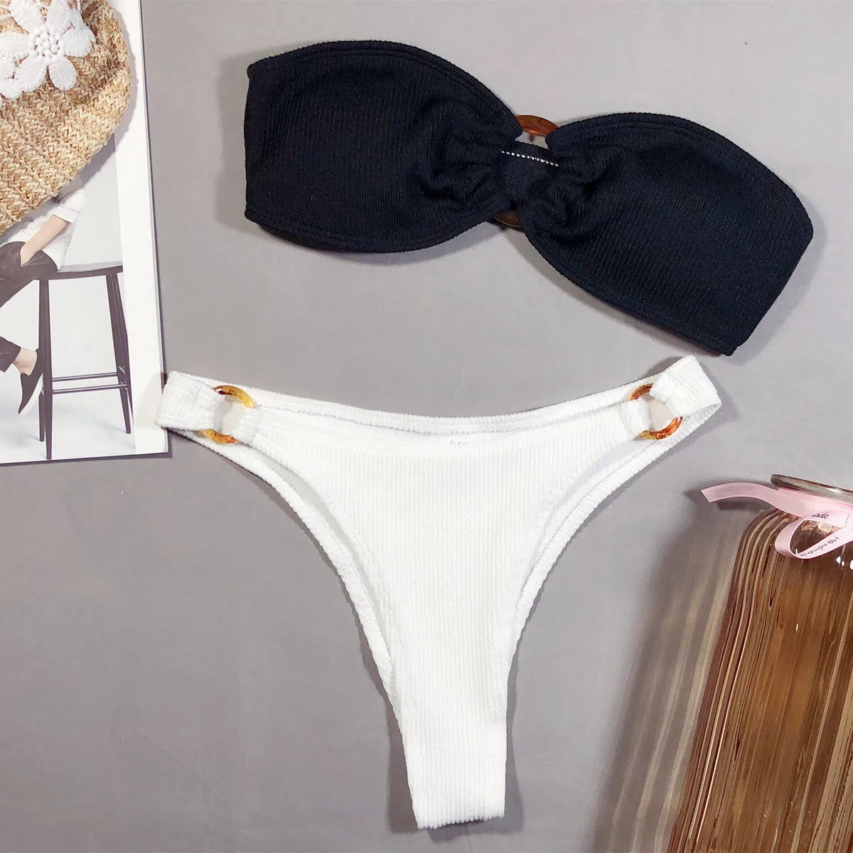 Лето 2020 бикини купальник вязаная бандажная сексуальная пляжная одежда комплект