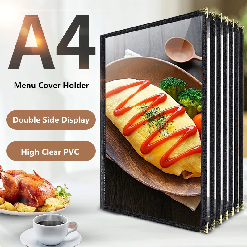 A4 Restaurant Recipe Menu Covers Holders 8.5" X 11" Inches Double View Leather Menu Book Holder Covers Black Leather Menu Covers images - 6