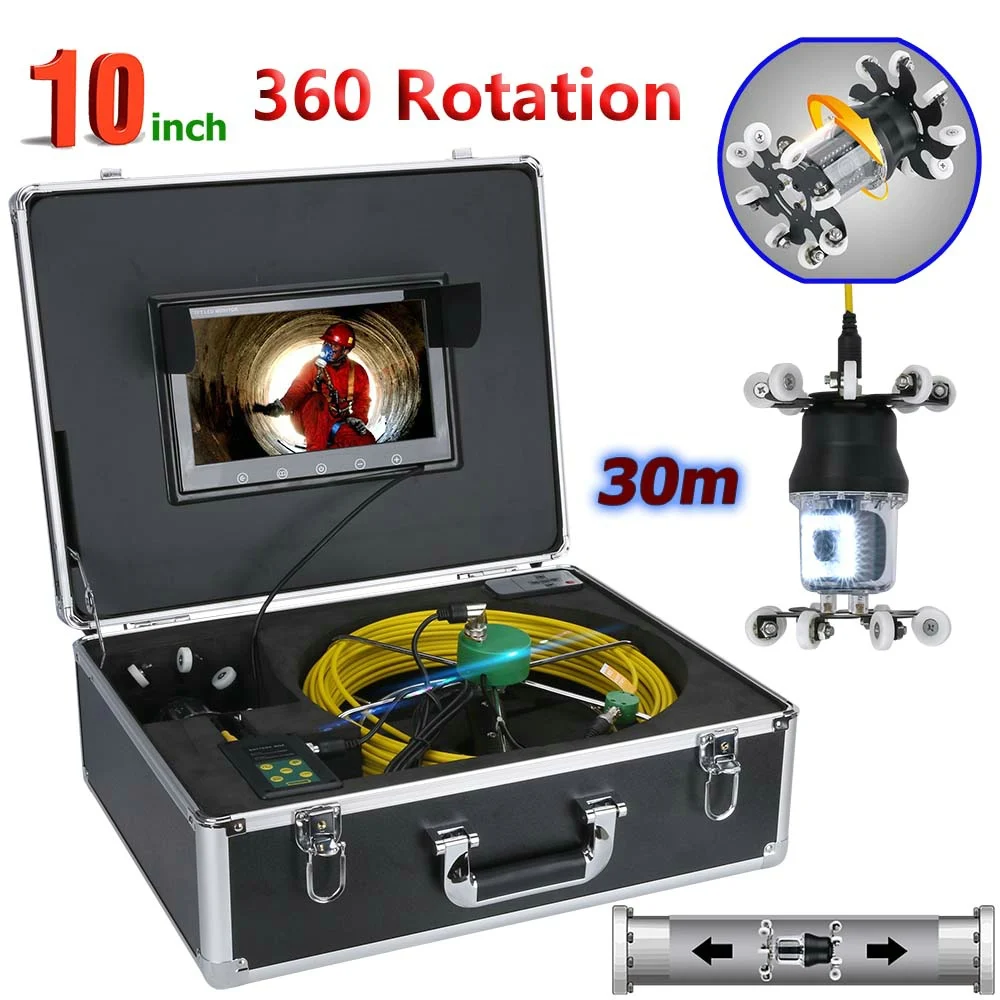

GAMWATER 10'' Pipe Inspection Video Camera Drain Sewer Pipeline Industrial Endoscope support IP68 38 LEDs 360° Rotating Camera