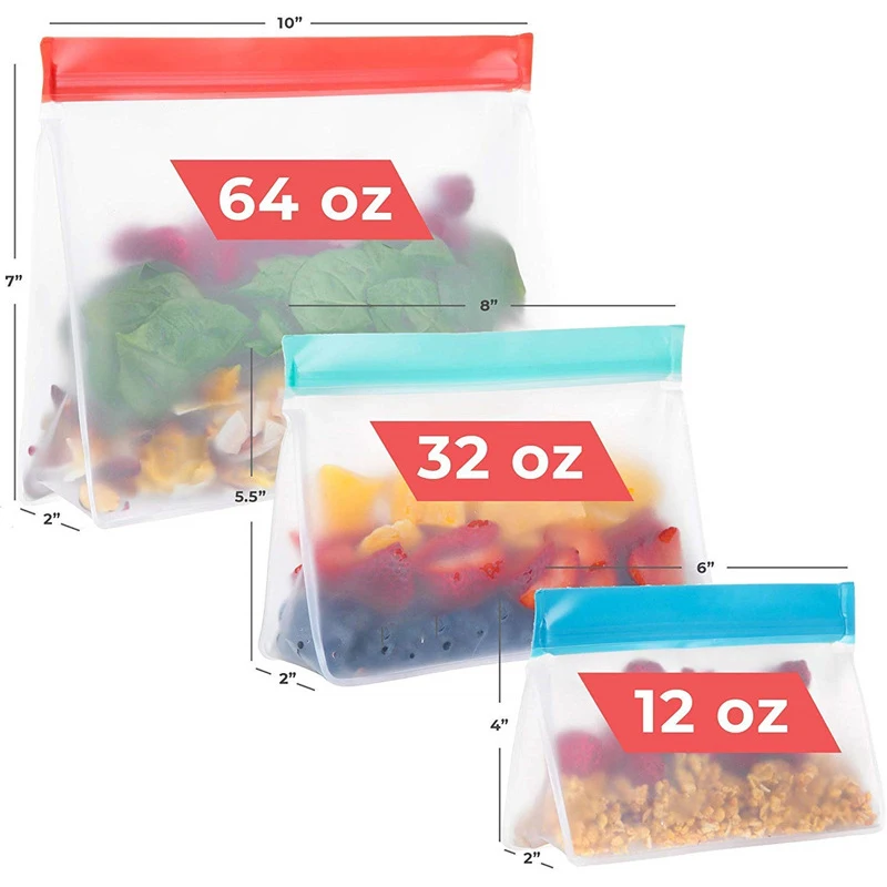

2/4pcs Silicone Reusable Food Bag Fresh-keeping Freezer Packaging Bags Upgrade Leakproof Top Kitchen Fruit Ziplock Mylar Bag