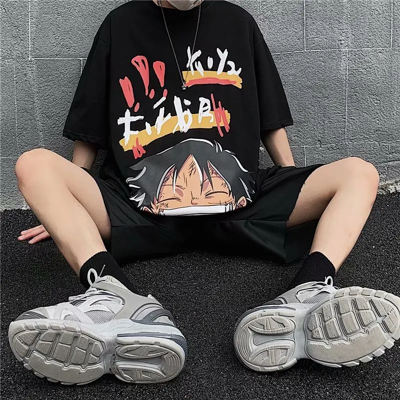 

V-hanver T-Shirt Men Unisex Anime Cartoon Design Men Tee Shirt Homme Summer Tops Short Sleeve Vogue Vintage Style Dropshipping