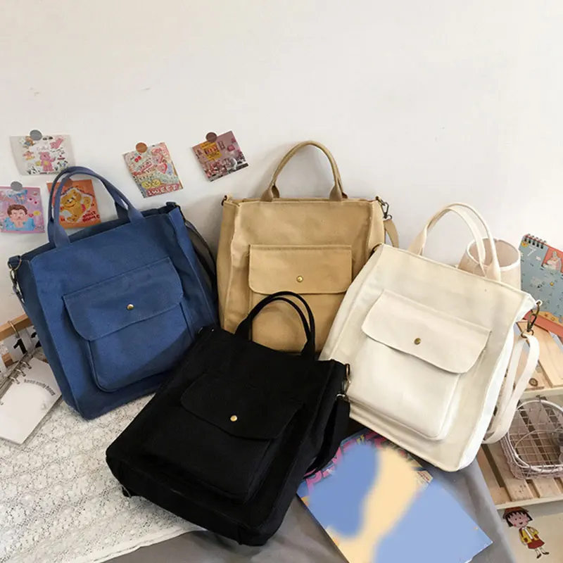 

Harajuku Pure Color Canvas Casual Tote Shoulder Bag Portable School College Girls Handbag Shopping Bags Simple Crossbody Bag