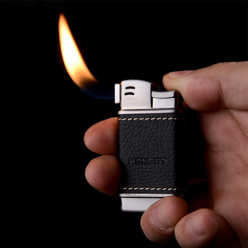 Honest Creative Oblique Pipe Fire Torch Lighter Inflatable Butane Lighter Leather Cigarette Tobacco Lighters Smoking Accessories