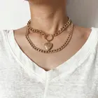 Оптовая продажа, новое ожерелье в стиле ретро с подвеской в виде сердца, творческая цепочка, массивное Двухслойное ожерелье-чокер для женщин, Кубана