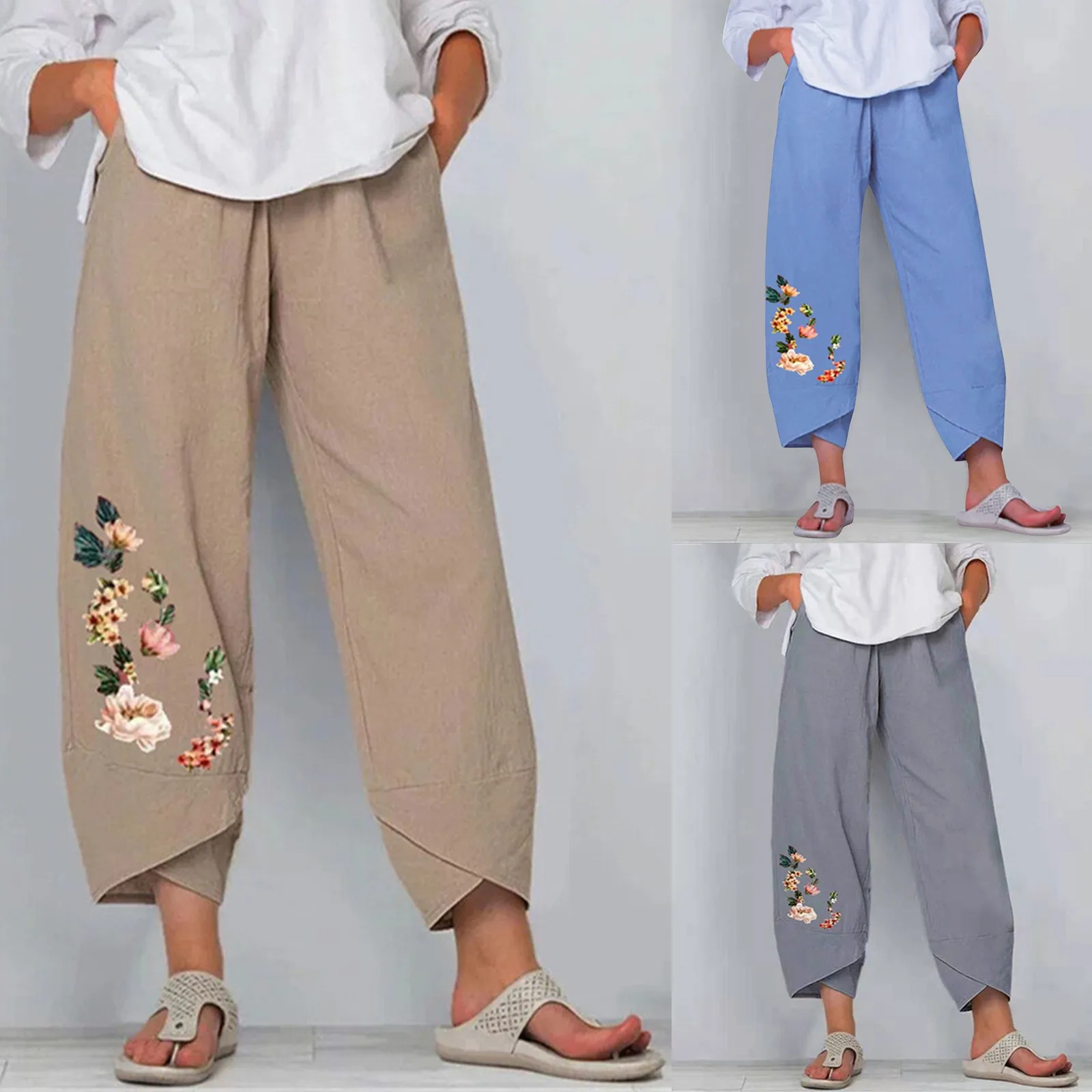 

Брюки женские повседневные с эластичным поясом, широкие с принтом, 2021