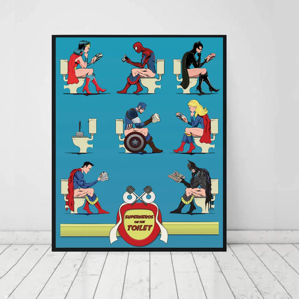 Постеры-холсты Superheros в ванной туалет печатает мультфильм живопись настенные картины для детей детский дом в скандинавском стиле Декор