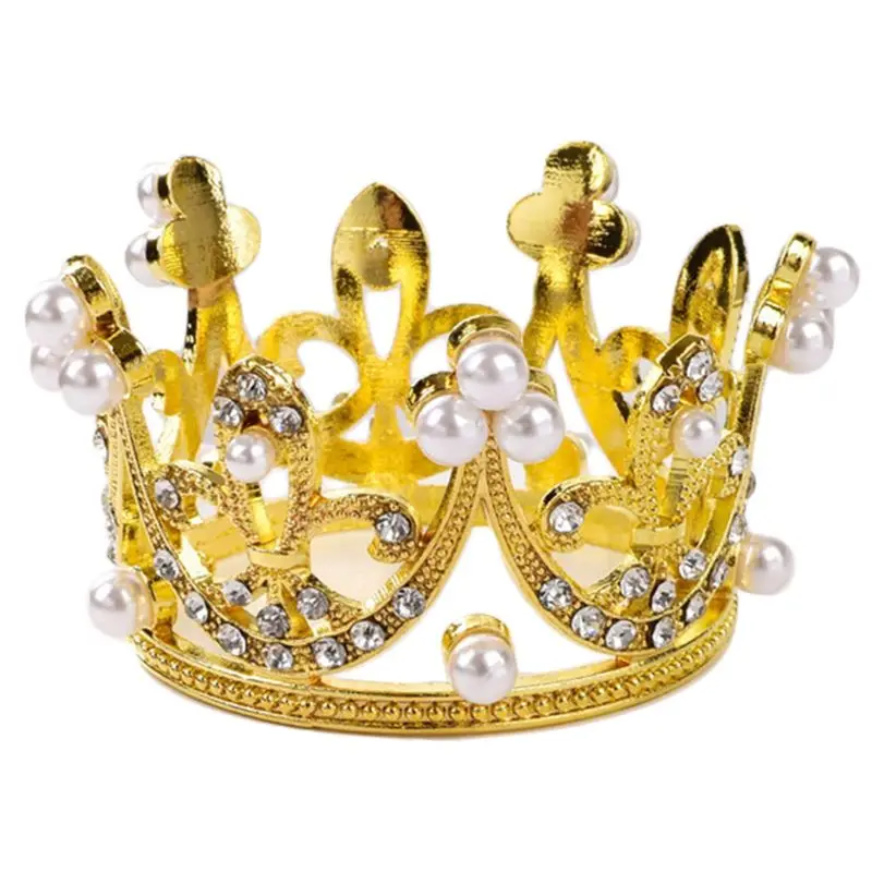 Mini Round Crown Rhinestone Pearl Tiara Cake Topper Children Hair Accessories A0NF | Украшения и аксессуары