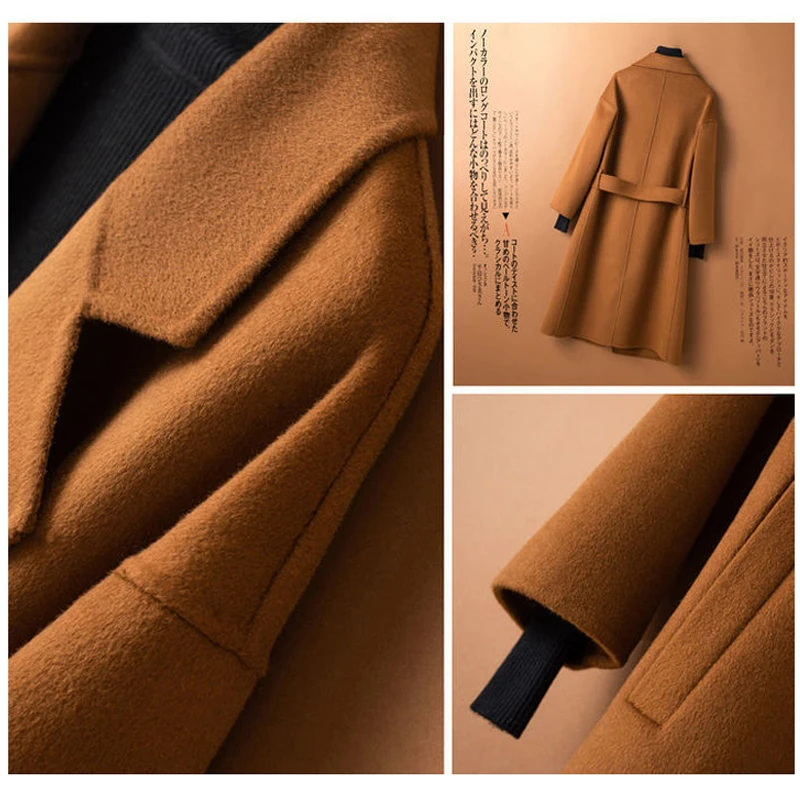 

Women Long Coats Jacket 2020 Autumn Winter Wool Coat Female Fashion Belted Warm Windbreaker Casual Solid Belnds Outwear