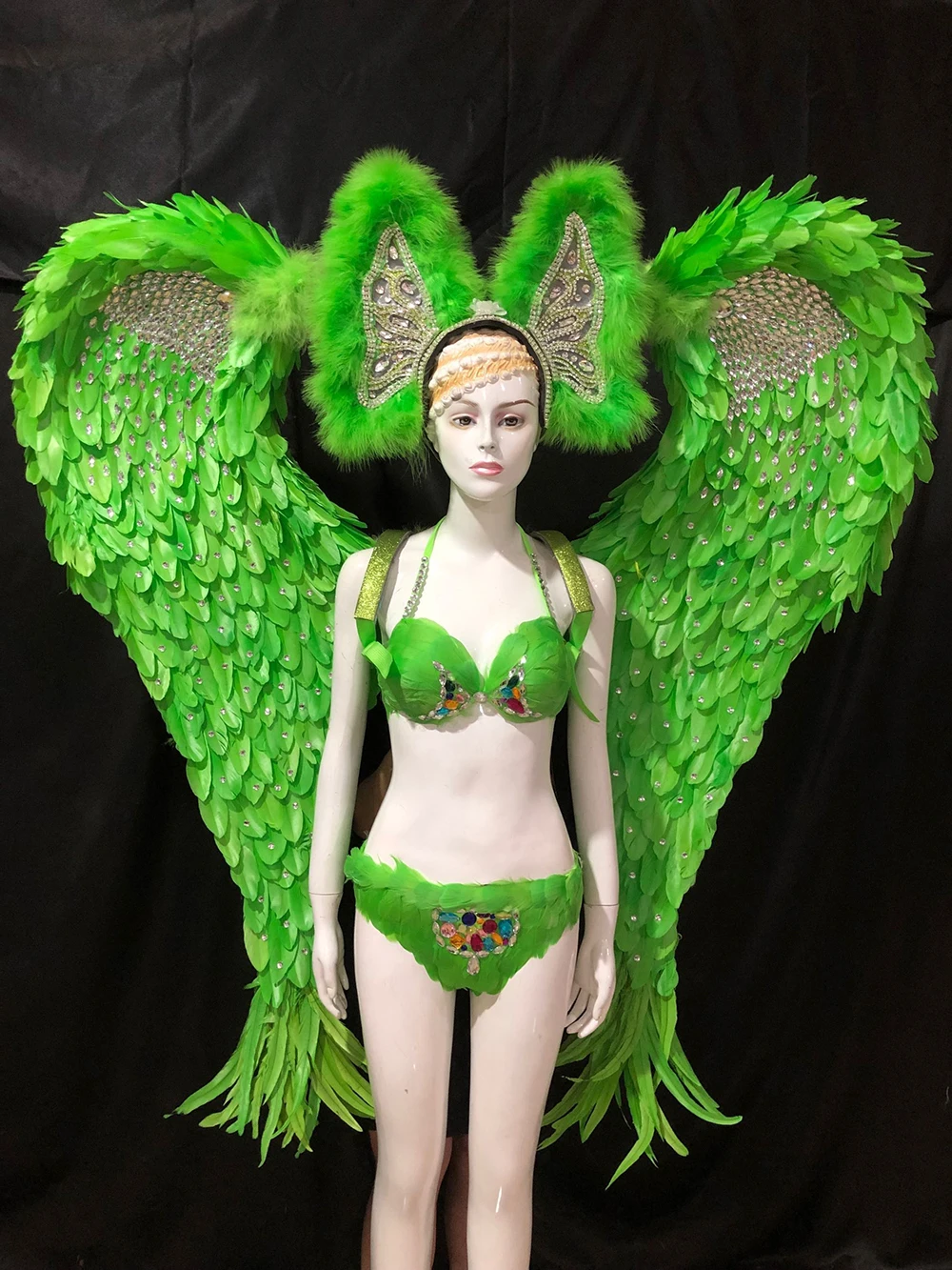 Custom Samba Dance Stage Performance Costume Ostrich Hair Backboard Opening Feather headwear wing Carnival Dance Team wear