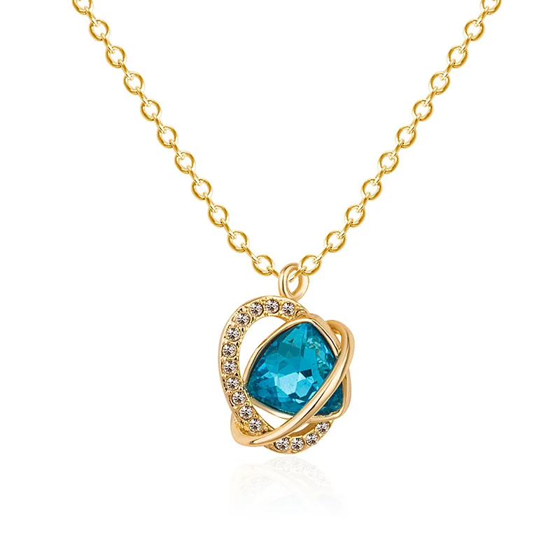 

Fashion jewelry high quality swa, charm heart-shaped love blue crystal women's clavicle chain necklace