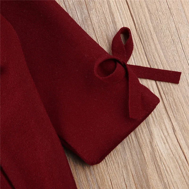 PUDCOCO/теплое шерстяное пальто-Тренч с бантом для маленьких девочек верхняя одежда, куртка От 2 до 8 лет