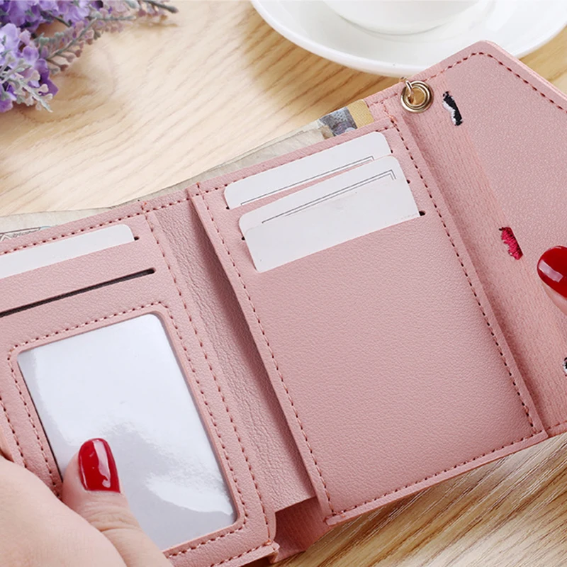 

Women's Mini Wallet Candy Color Heart-shaped Embroidery Women Short Wallet Cute Coin Purse Card Package