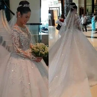 vintage handmade wedding gowns puffy sheer neck long sleeves royal bride bridal dresses plus size custom made vestido de noiva