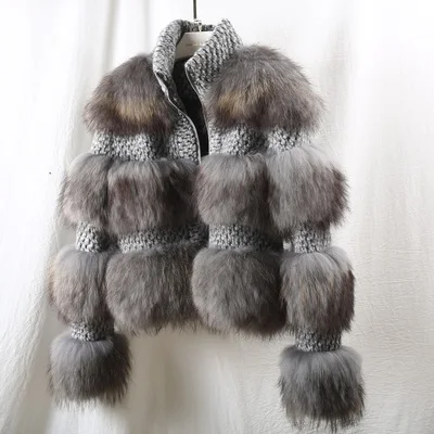 gray Шуба из натурального меха зимний жакет женская парка пальто меховое Воротник мех енота шерстное пальто бомбер жакет корейская уличная одежда новая - Цвет: gray