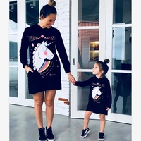 cartoon print mother daughter dress family matching long sleeved baby girl clothes hooded sweatshirt family matching outfits